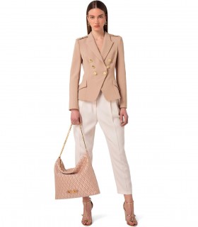 ELISABETTA FRANCHI NUDE DOUBLE BREASTED BLAZER WITH LOGO