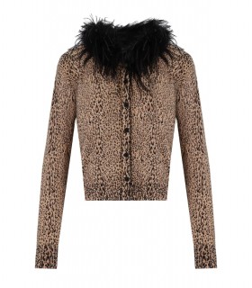 TWINSET ANIMAL PRINT CARDIGAN WITH FEATHERS