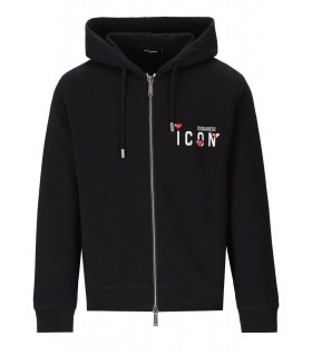 DSQUARED2 ICON HEART PIXEL BLACK HOODIE