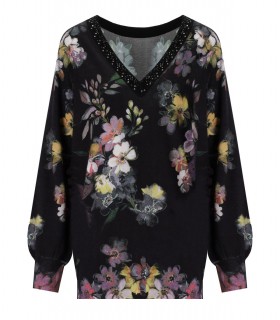 TWINSET BLACK FLORAL OVERSIZE SWEATER