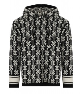 C.P. COMPANY BLACK AND WHITE JACQUARD HOODED SWEATER