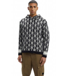 C.P. COMPANY BLACK AND WHITE JACQUARD HOODED JUMPER