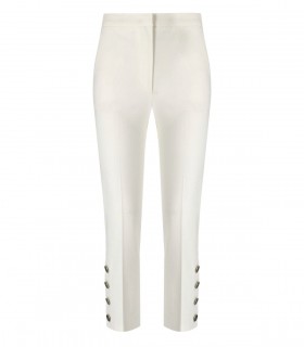 TWINSET WHITE CROPPED PANTS WITH BUTTONS