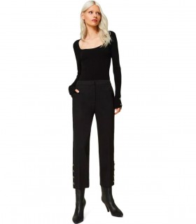 TWINSET BLACK CROPPED PANTS WITH BUTTONS