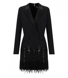 ELISABETTA FRANCHI BLACK COAT DRESS WITH SEQUINS