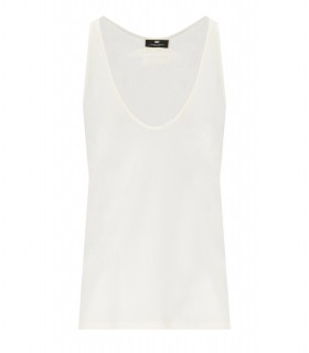 ELISABETTA FRANCHI IVORY TOP WITH EMBROIDERED LOGO