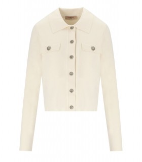 TWINSET OFF-WHITE CARDIGAN WITH LOGO BUTTONS