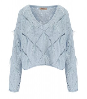 TWINSET LIGHT BLUE JUMPER WITH FEATHERS
