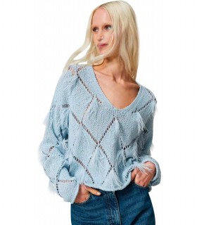 TWINSET LIGHT BLUE JUMPER WITH FEATHERS