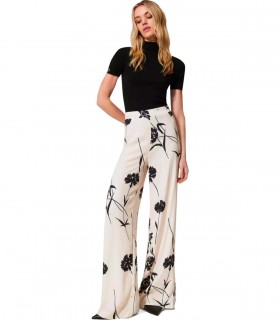 TWINSET CREAM FLORAL WIDE LEG TROUSERS