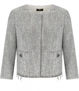 ELISABETTA FRANCHI SILVER CROPPED JACKET WITH CHARMS