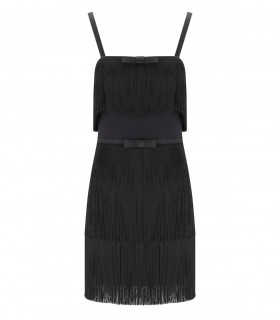 ELISABETTA FRANCHI BLACK FRINGED DRESS