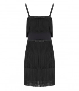 ELISABETTA FRANCHI BLACK FRINGED DRESS