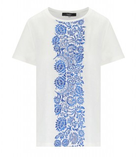 MAX MARA WEEKEND MAGNO WHITE AND BLUE T-SHIRT