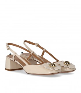 A.BOCCA IVORY SLINGBACK PUMP WITH FLOWER