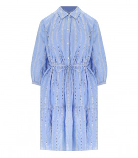 WOOLRICH LIGHT BLUE BRODERIE ANGLAISE SHIRT DRESS