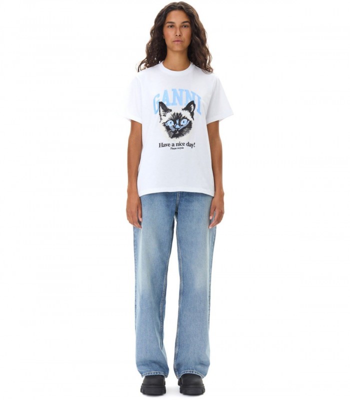 Ganni Jersey Cat White T-Shirt - Ferraris Boutique