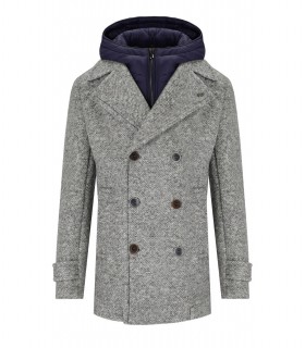 BOB IVER MELANGE GREY DOUBLE-BREASTED COAT