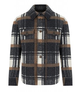 BOB PERCY CHECK GREY BROWN SHIRT JACKET