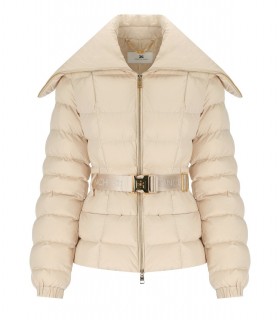 ELISABETTA FRANCHI CREME WATTIERTE JACKE MIT GÜRTEL