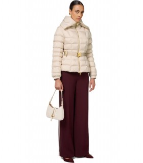 ELISABETTA FRANCHI CREAM BELTED PADDED JACKET