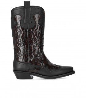 BOTTE TEXAN EFFET REPTILE NOIRE GANNI