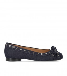 GANNI DENIM BLAUW BALLERINAS MET STRIKKEN