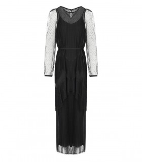 TWINSET SCHWARZ PLISSIERTES LANGES KLEID
