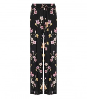 PANTALON WIDE LEG À FLEURS NOIR TWINSET