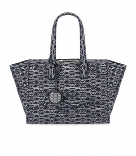 BORSA SHOPPING MEDIA MONOGRAM BLU ÉCRU EMPORIO ARMANI
