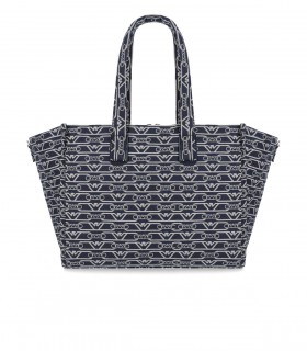 BORSA SHOPPING MEDIA MONOGRAM BLU ÉCRU EMPORIO ARMANI