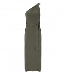 MM MAX MARA VERBENA KHAKIGRÜNES KLEID MIT EINER SCHULTER