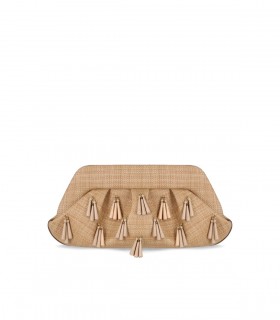 THEMOIRè EMERA PAPER FRINGES MACADAMIA CLUTCH