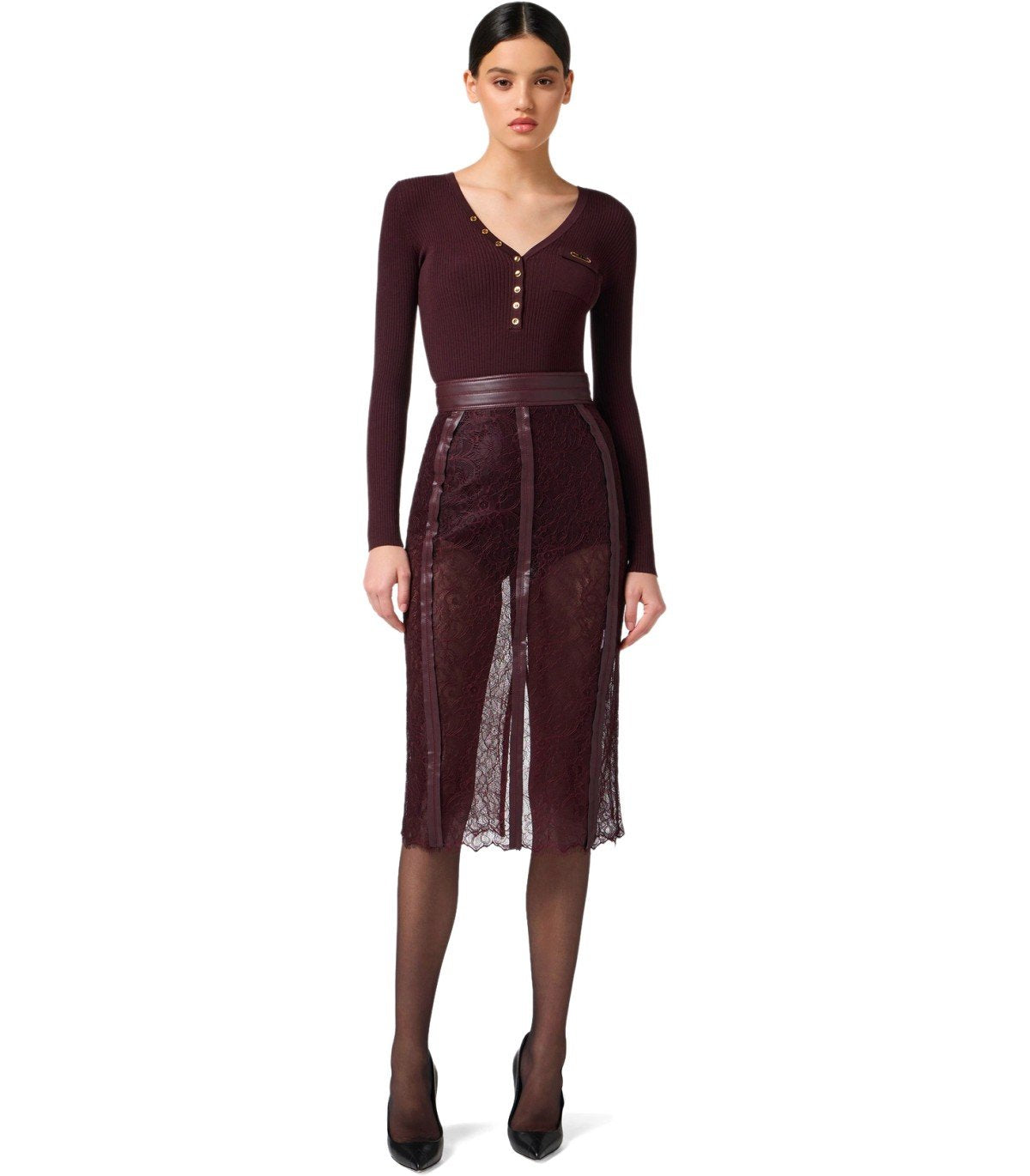 ELISABETTA FRANCHI MERLOT BUTTONED PULL
