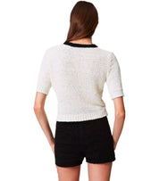 TWINSET WHITE BLACK CROPPED TOP