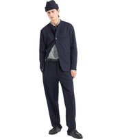 EMPORIO ARMANI NAVY BLUE PINSTRIPE JACKET WITH MANDARIN COLLAR