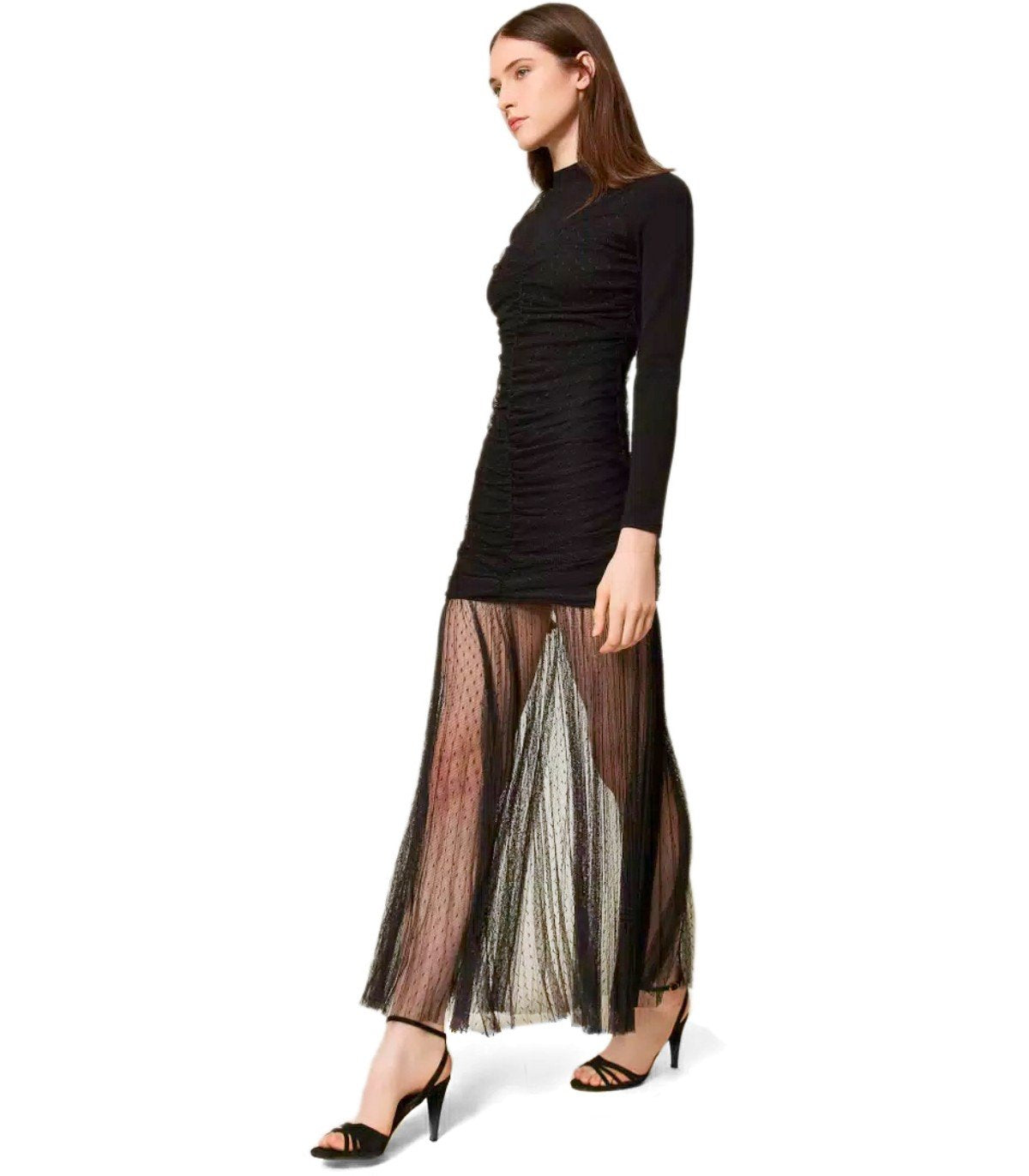 TWINSET BLACK PLUMETIS LONG DRESS