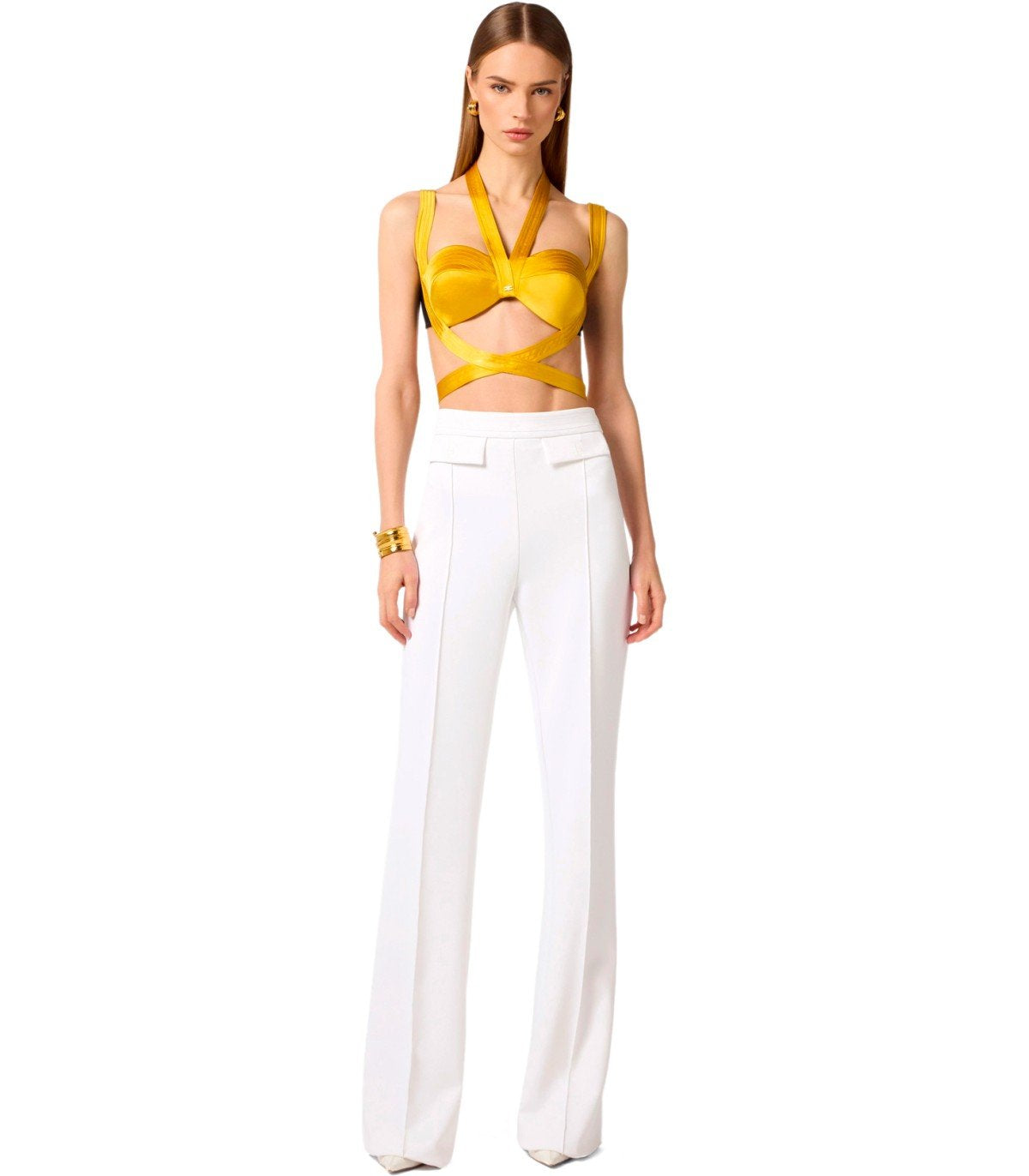 ELISABETTA FRANCHI IVORY PALAZZO PANTS