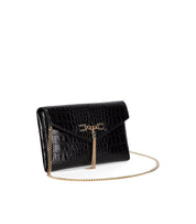 ELISABETTA FRANCHI BLACK CLUTCH WITH CROCO-PRINT AND TASSEL