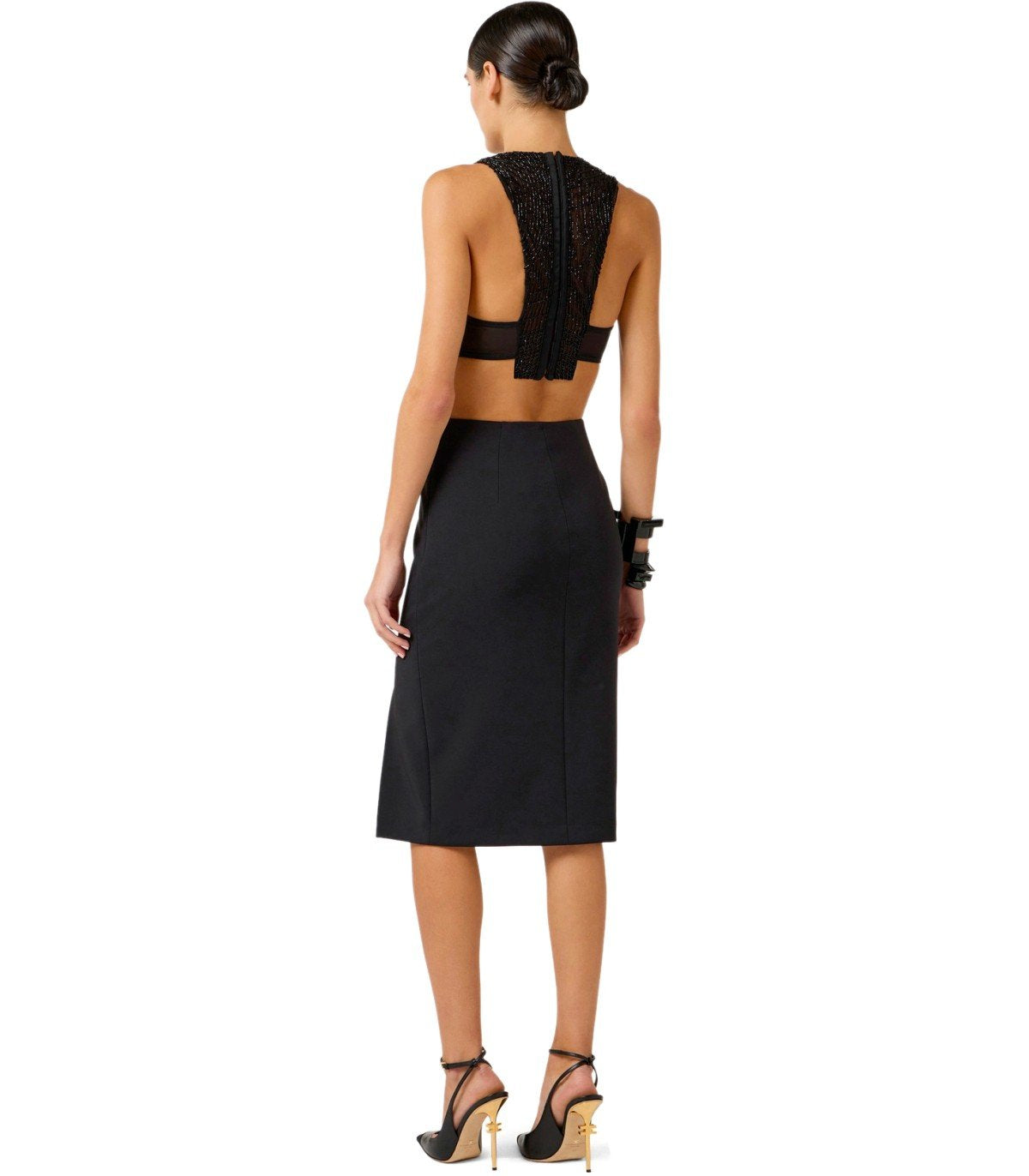 ELISABETTA FRANCHI BLACK MIDI SKIRT WITH LOGO