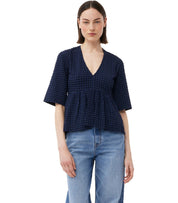 GANNI BLUE PEPLUM BLOUSE
