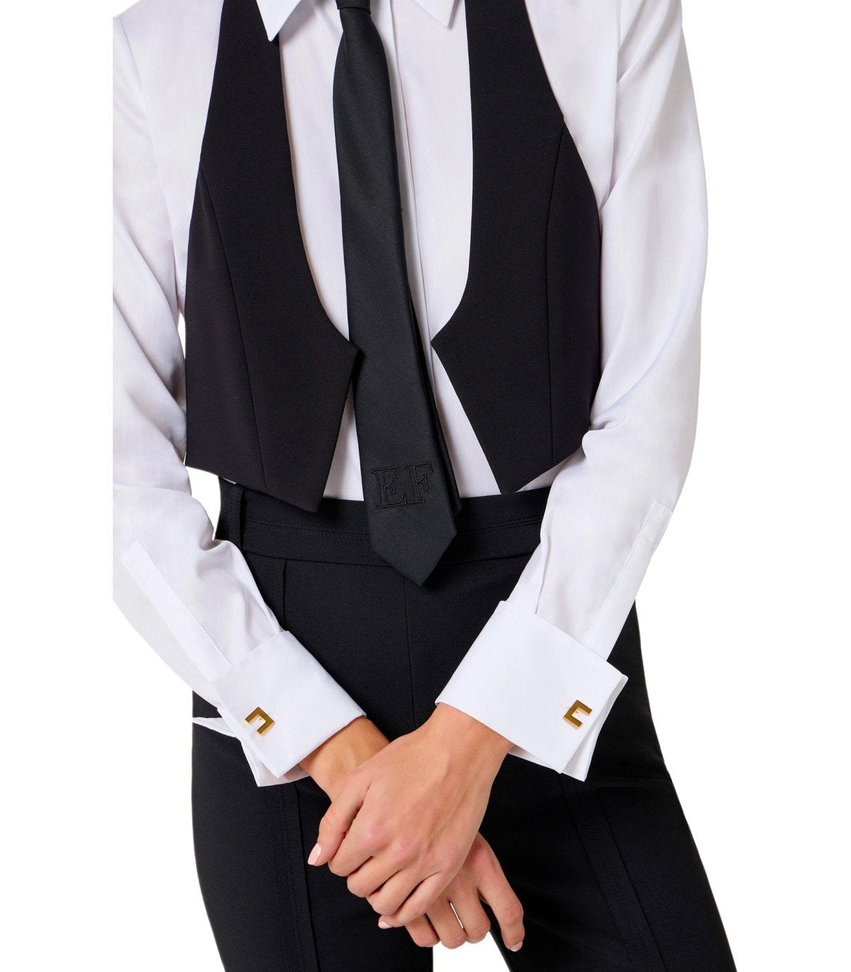 ELISABETTA FRANCHI WEISSES HEMD MIT WESTE UND KRAWATTE