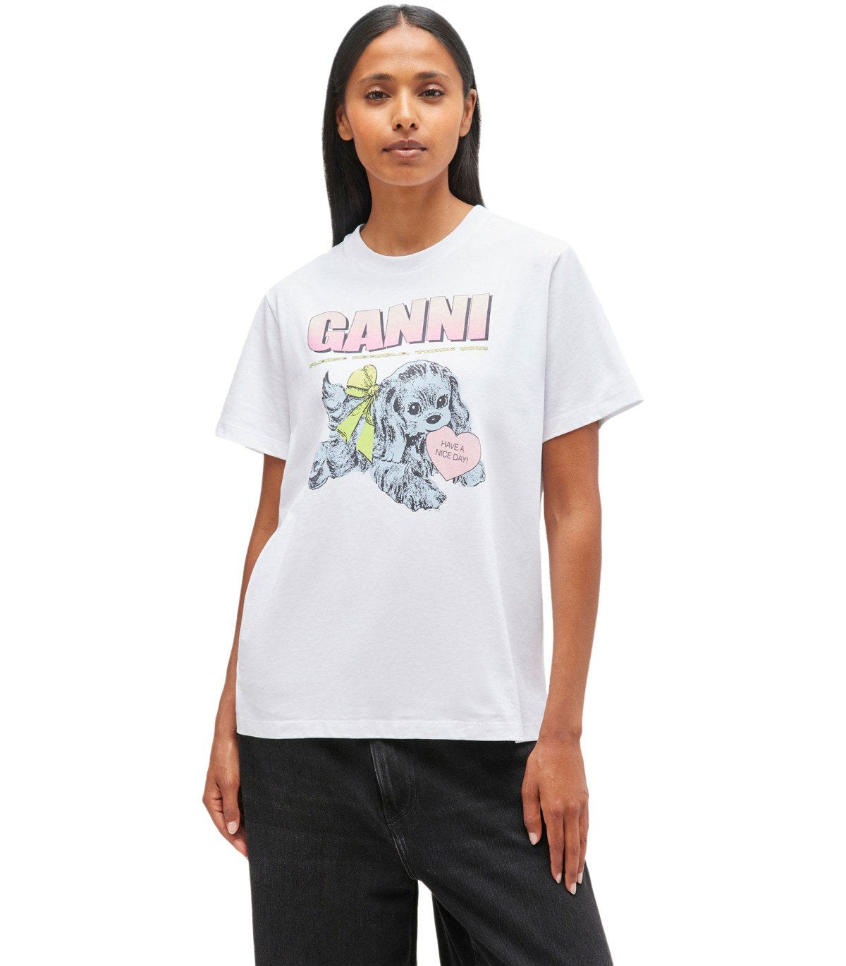 GANNI PUPPY WHITE T-SHIRT