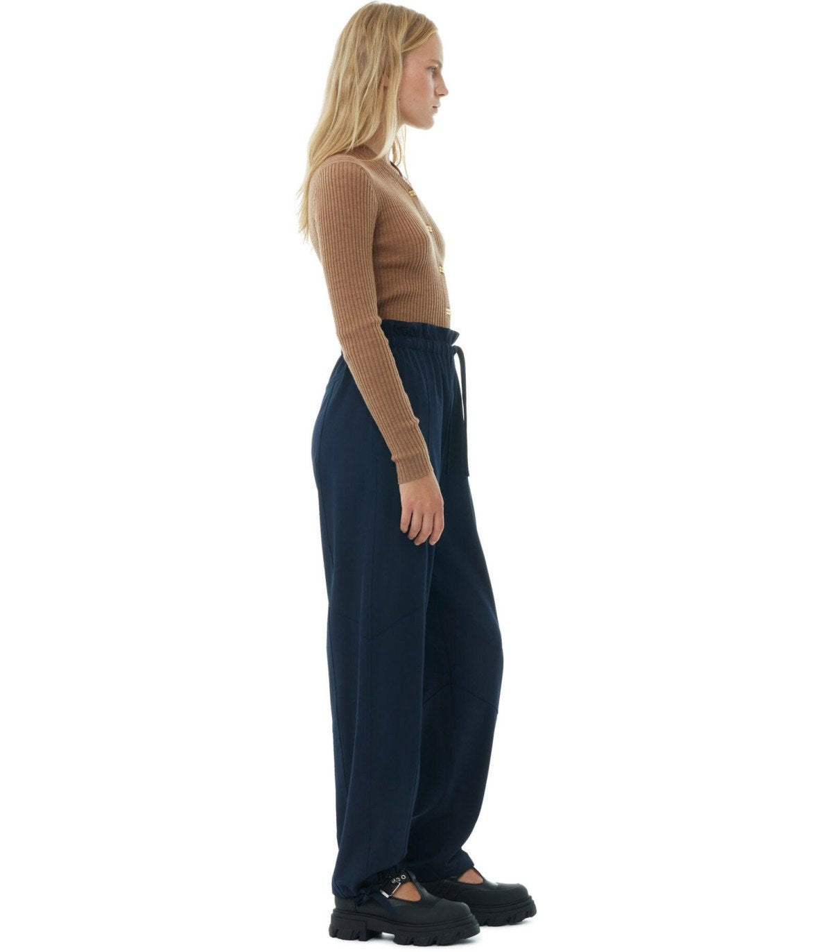 GANNI BLAUE HOSE MIT KORDELZUG