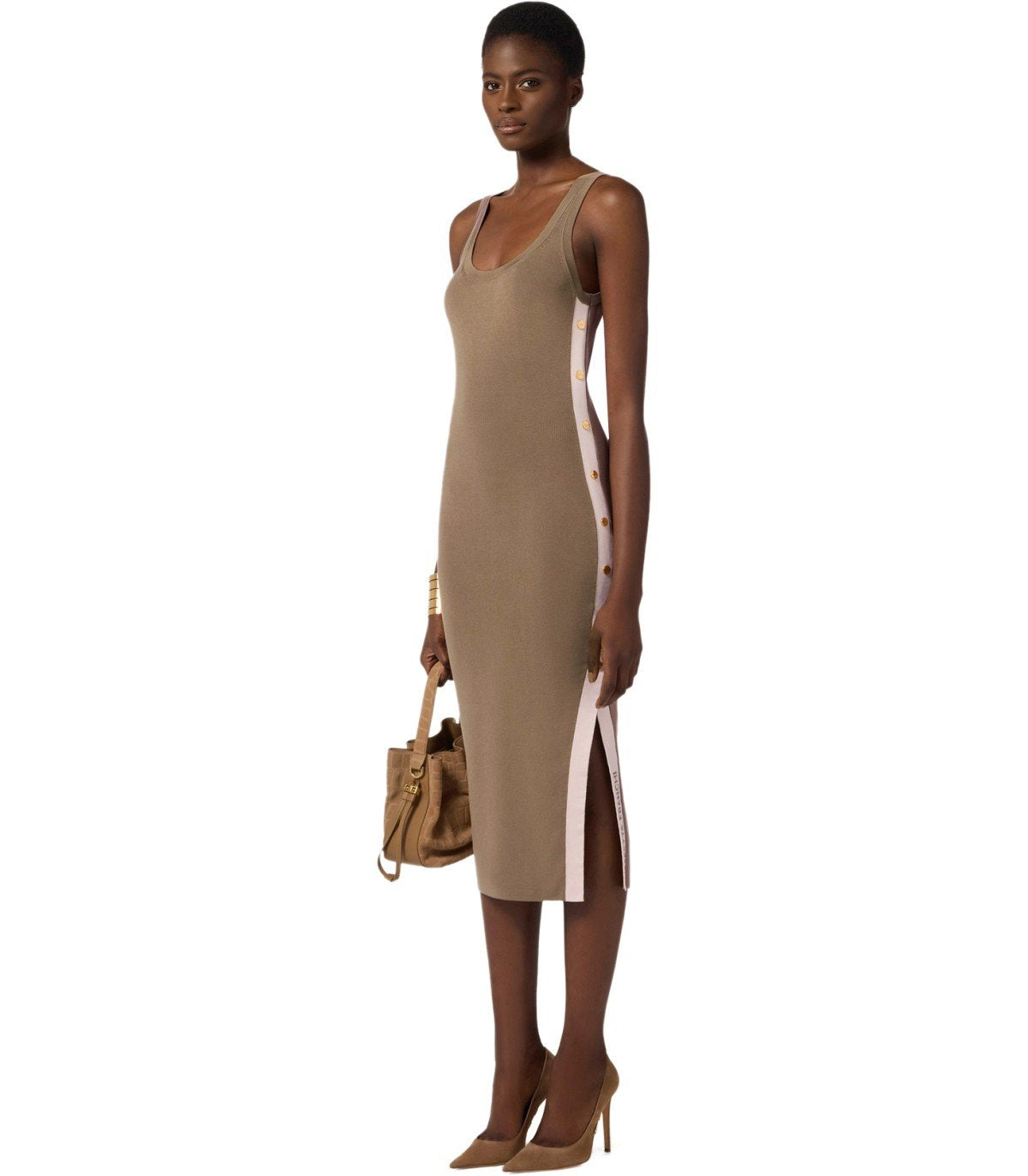 ELISABETTA FRANCHI BEIGE MIDI STRICKKLEID