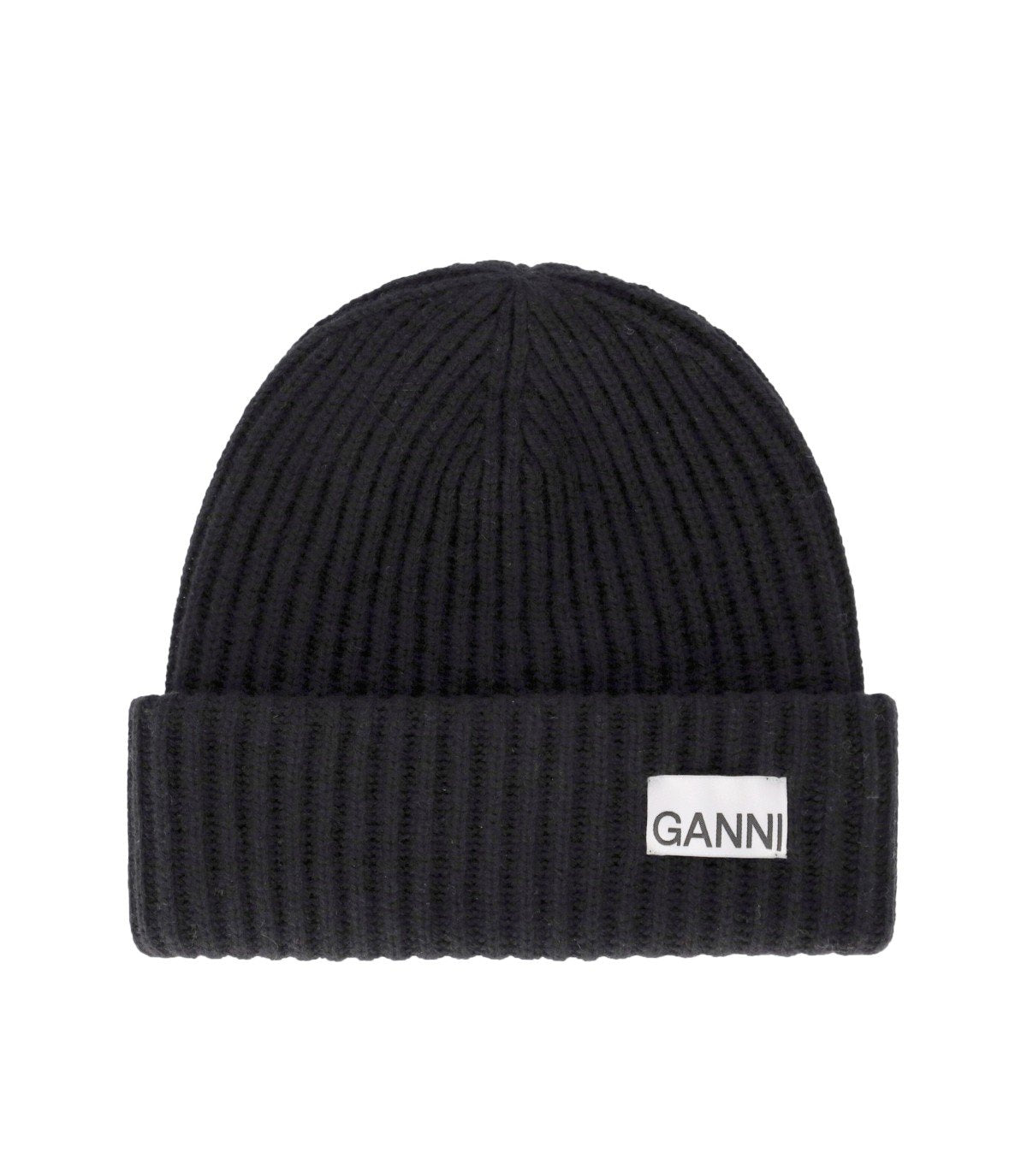 GANNI BLACK OVERSIZE RIBBED BEANIE
