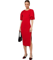 ELISABETTA FRANCHI RED PASSION KNITTED MIDI DRESS 