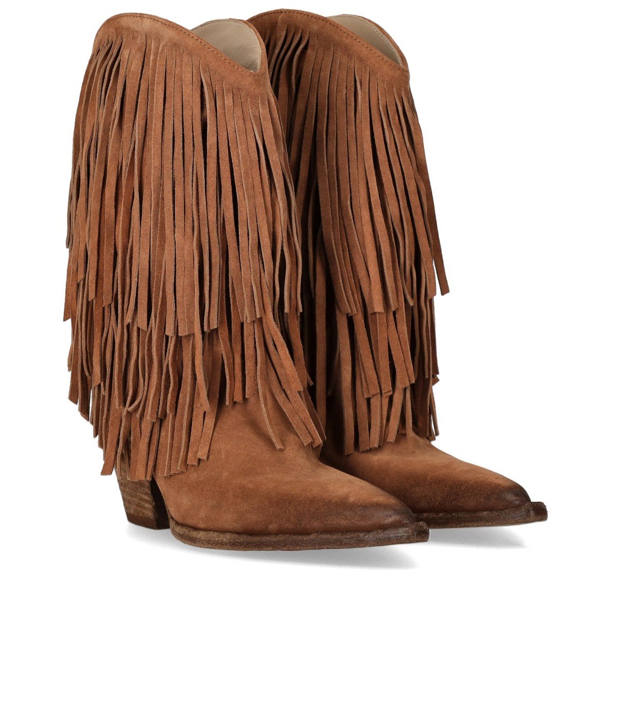ELENA IACHI BRAUN TEXANER STIEFEL MIT FRANSEN