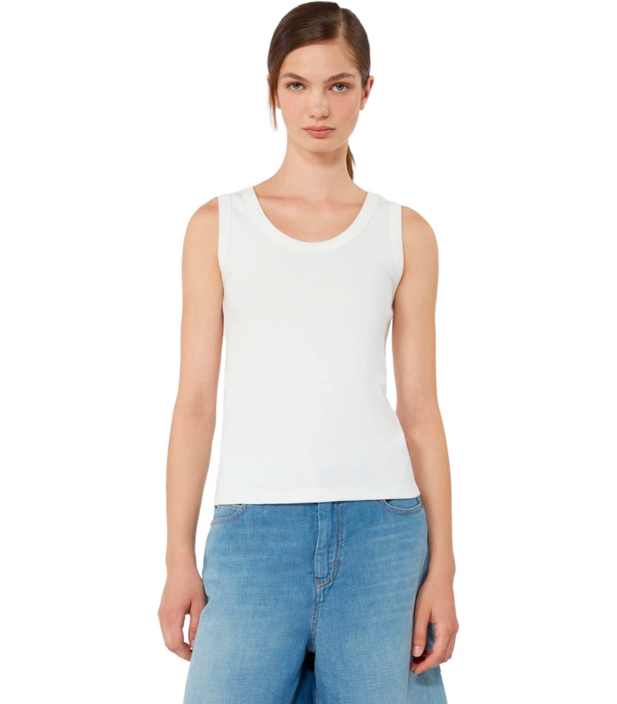 MAX MARA WEEKEND MULTIC WHITE RIBBED TOP