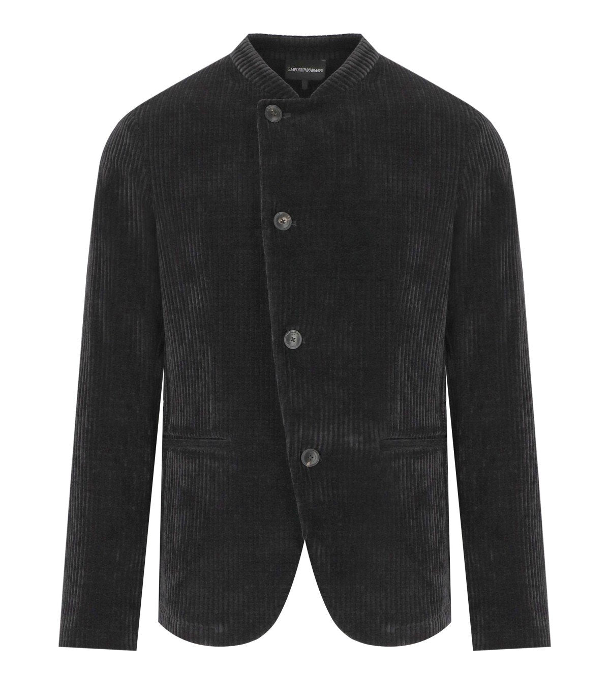 EMPORIO ARMANI ZWARTE RIBBED JAS MET MANDARIJNKRAAG